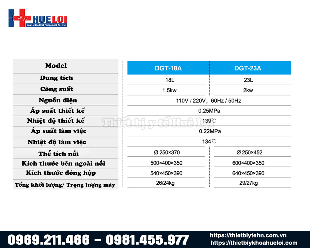 thông số kỹ thuật 2 mẫu nồi tiệt trùng nha khoa