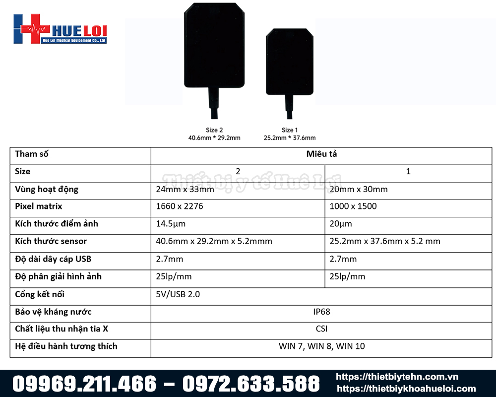 thông số kĩ thuật của sensor nha khoa