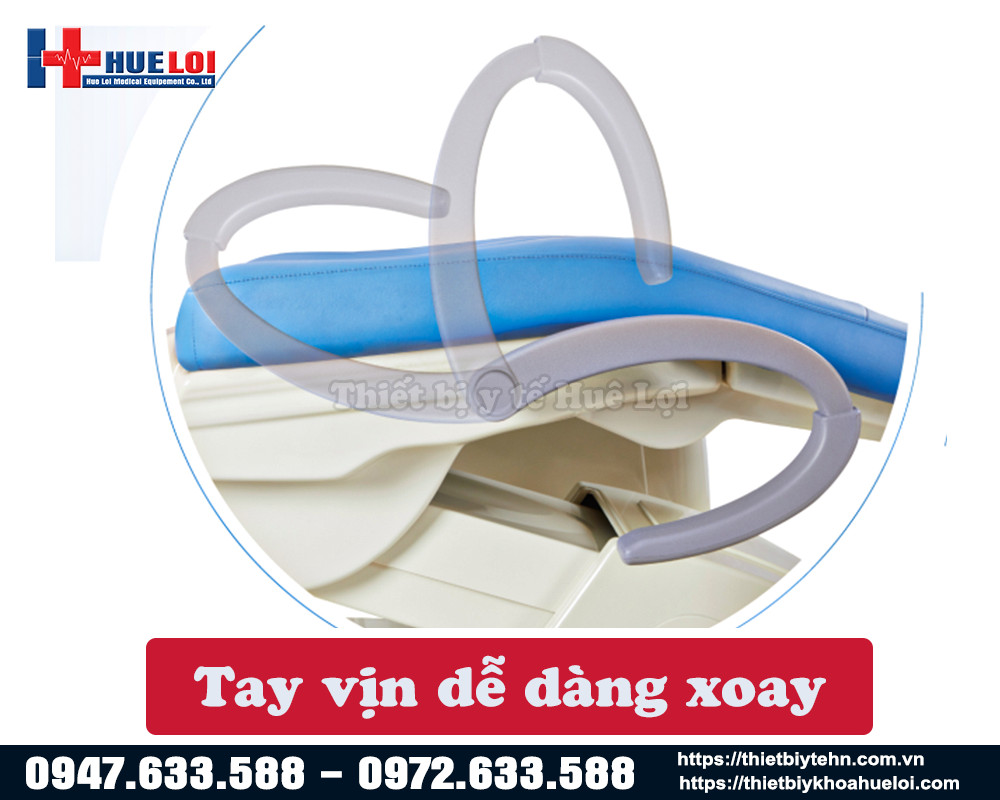 Tay vịn xoay góc dễ dàng khi bệnh nhân lên xuống ghế nha khoa