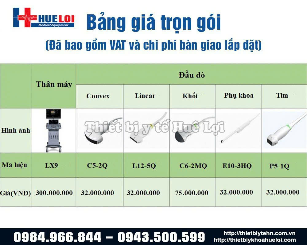 bảng giá máy siêu âm và phụ kiện