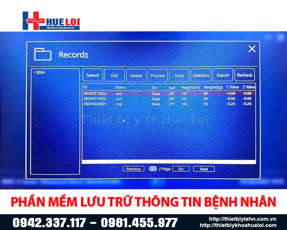 Phần mềm lưu trữ thông tin máy đo mật độ xương BMD-A1