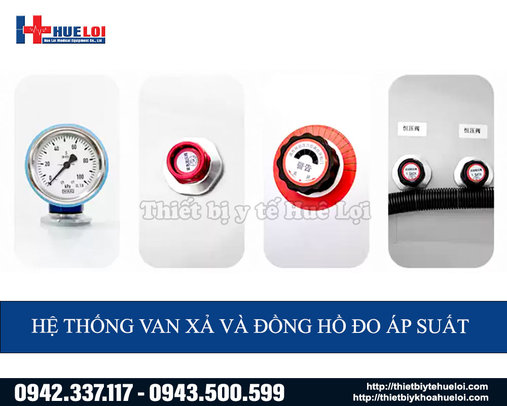hệ thống van xả và đồng hồ đo áp suất buồng oxy cao áp HP1501