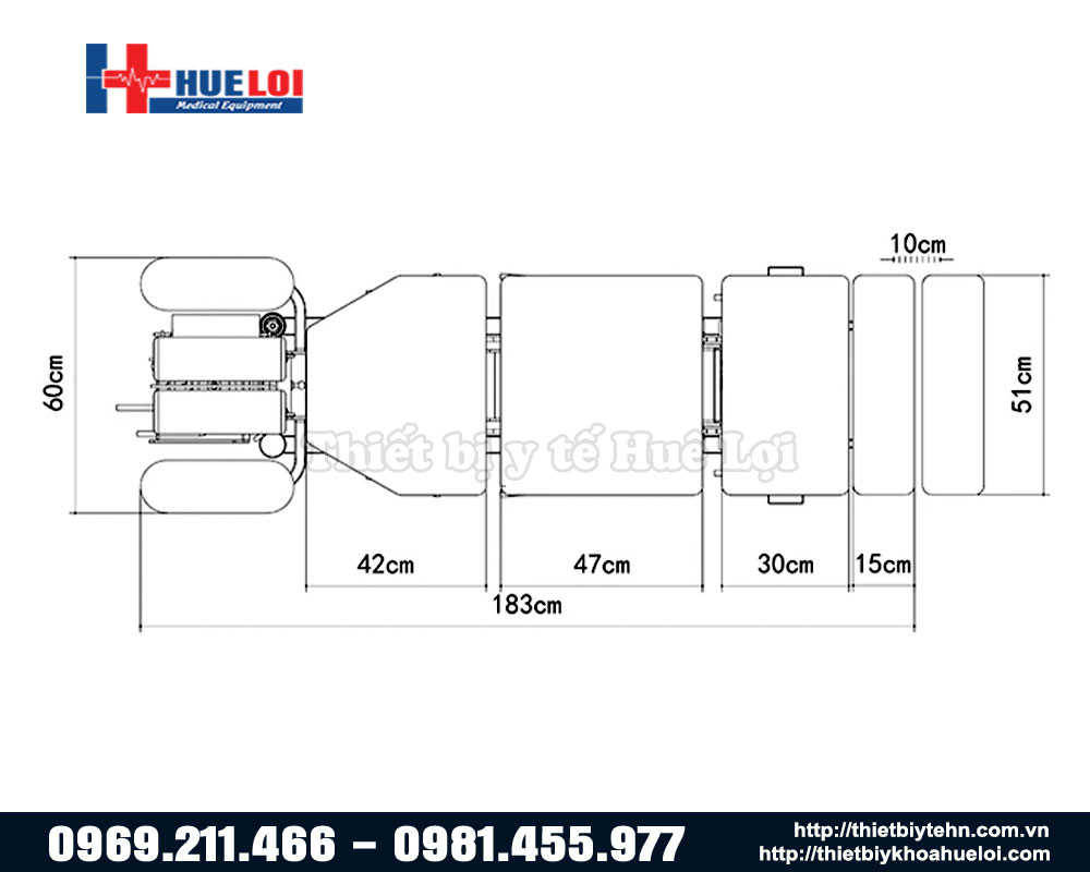 Kích thước chi tiết các phần của giường nắn chỉnh cột sống EL08B