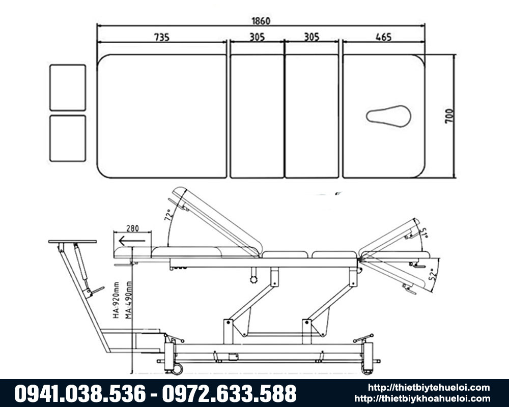 thông số kỹ thuật bàn kéo giãn cột sống CY C101F