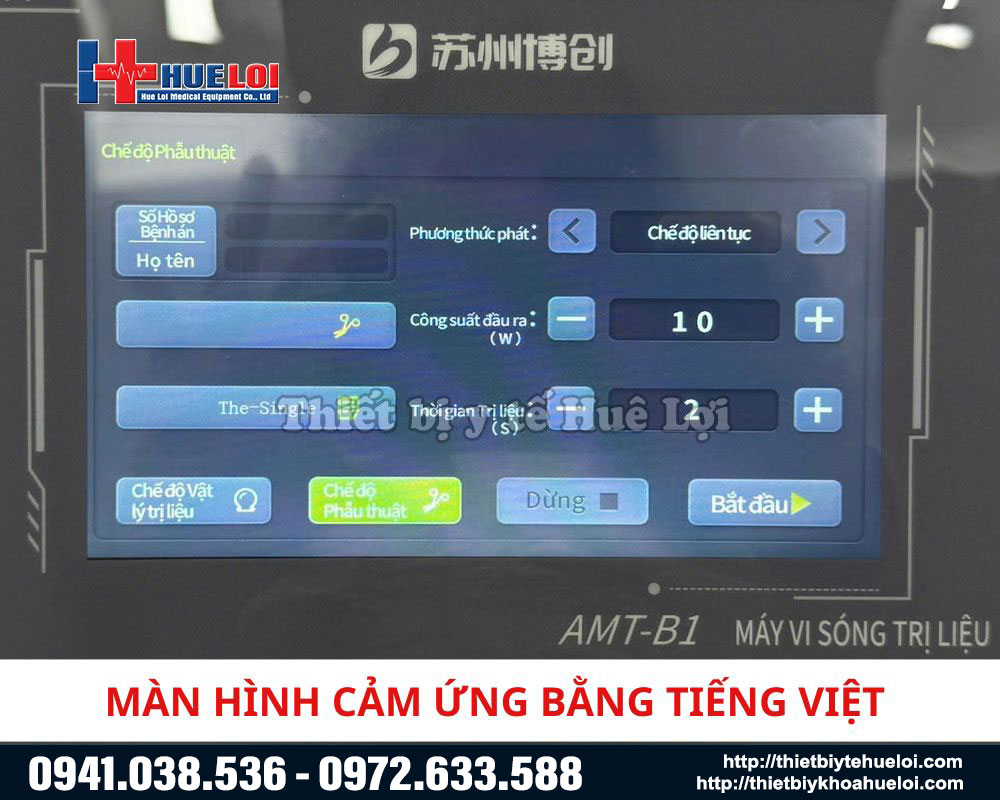 m&agrave;n h&igrave;nh điều khiển của m&aacute;y vi s&oacute;ng trị liệu nhiệt nội sinh AMT-B1