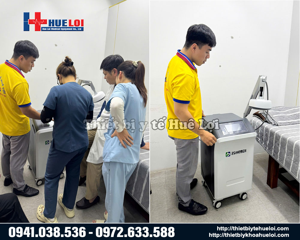 h&igrave;nh ảnh b&agrave;n giao m&aacute;y vi s&oacute;ng trị liệu AMT-B1 