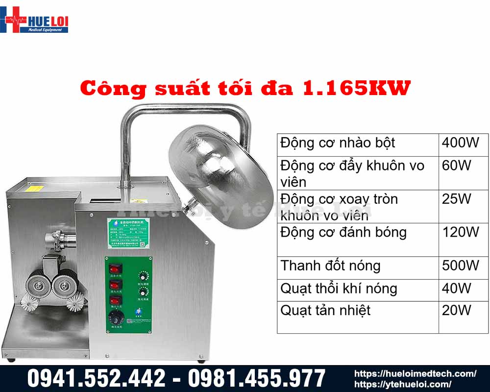 công suất chi tiết máy làm viên hoàn kèm sấy khô đánh bóng tự động